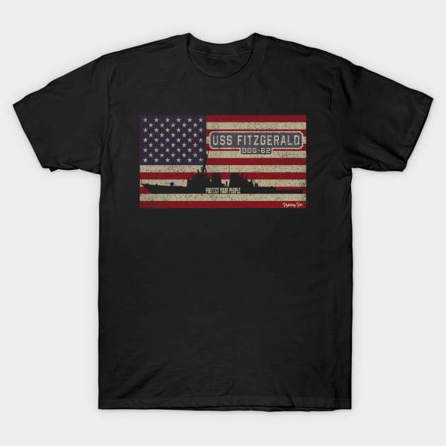 Fitzgerald DDG-62 Arleigh Burke-class Guided Missile Destroyer Vintage USA  American Flag Gift T-Shirt by Battlefields